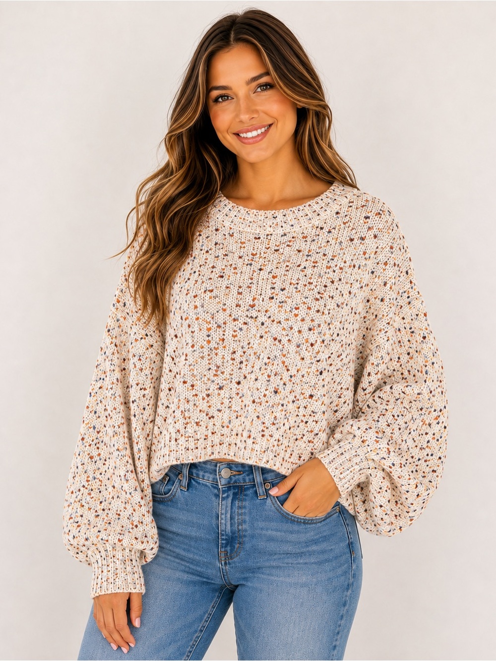 Charmed Hearts Confetti Knit Cropped Batwing Sweater Small EUC